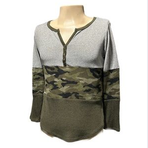 NWOT Women’s Long Sleeve Top with Camo Stripe Pattern